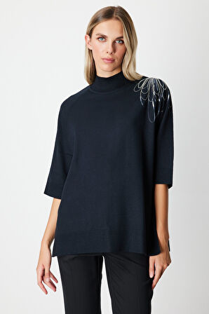 ON TRİKO Omzu Zincir İşlemeli Triko Kazak 65381