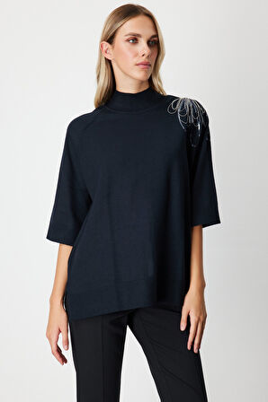 ON TRİKO Omzu Zincir İşlemeli Triko Kazak 65381