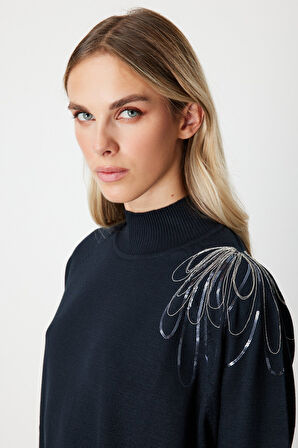 ON TRİKO Omzu Zincir İşlemeli Triko Kazak 65381