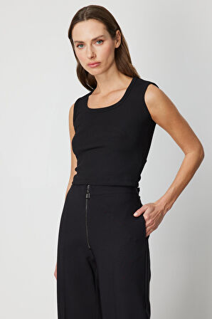 ON TRİKO Fitilli Kolsuz Crop Bluz 61396