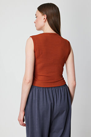 ON TRİKO Fitilli Kolsuz Crop Bluz 61396