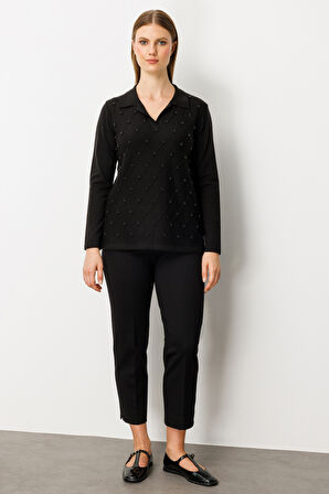 ON TRİKO İnci Detaylı Polo Yaka Triko Kazak 63381-26k