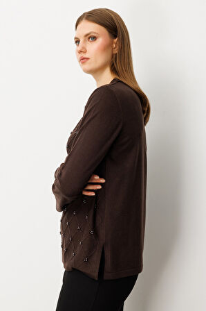 ON TRİKO İnci Detaylı Polo Yaka Triko Kazak 63381-26k