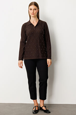 ON TRİKO İnci Detaylı Polo Yaka Triko Kazak 63381-26k