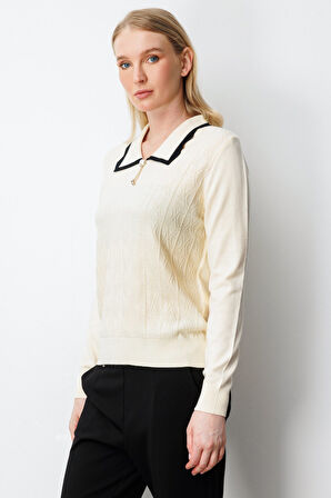 ON TRİKO Yakası Aksesuar Detaylı Triko Kazak 65363-26k