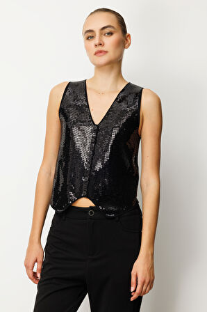 ON TRİKO Önü Pullu Triko Kumaş Yelek 60918-26k