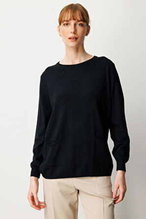 ON TRİKO Kabartma Desenli Cepli Triko Kazak 65344-26k