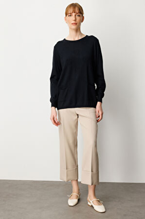 ON TRİKO Kabartma Desenli Cepli Triko Kazak 65344-26k