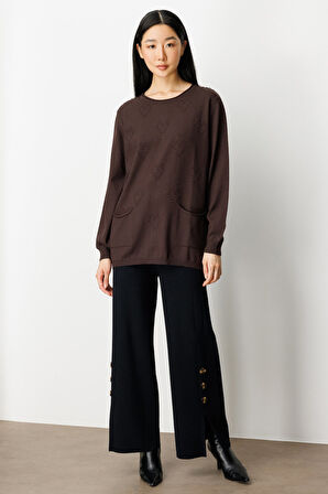 ON TRİKO Kabartma Desenli Cepli Triko Kazak 65344-26k