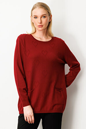 ON TRİKO Kabartma Desenli Cepli Triko Kazak 65344-26k