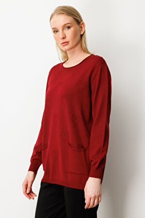 ON TRİKO Kabartma Desenli Cepli Triko Kazak 65344-26k