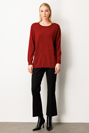 ON TRİKO Kabartma Desenli Cepli Triko Kazak 65344-26k