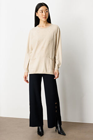 ON TRİKO Kabartma Desenli Cepli Triko Kazak 65344-26k