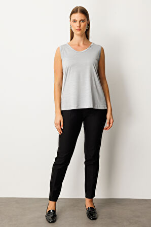 ON TRİKO Yakası Düğme Detaylı Kolsuz Basic 61333-26k