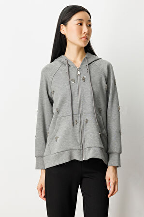 ON TRİKO Taş Detaylı Kapüşonlu Hırka 66503-26k