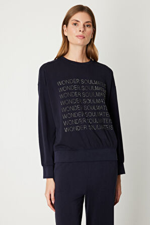 ON TRİKO Taşlı Yazılı Sıfır Yaka Eşofman Üstü 66348-26k