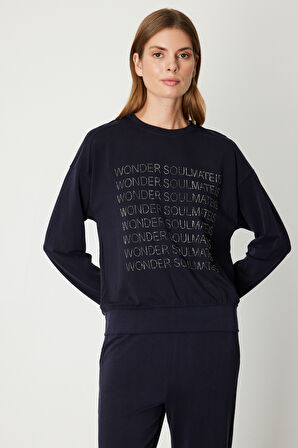 ON TRİKO Taşlı Yazılı Sıfır Yaka Eşofman Üstü 66348-26k