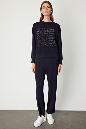 ON TRİKO Taşlı Yazılı Sıfır Yaka Eşofman Üstü 66348-26k