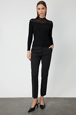 ON TRİKO Yakası Transparan Taşlı Triko Kazak 60340-26k