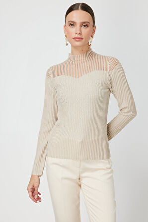 ON TRİKO Yakası Transparan Taşlı Triko Kazak 60340-26k