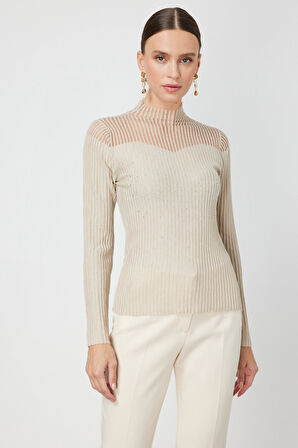 ON TRİKO Yakası Transparan Taşlı Triko Kazak 60340-26k