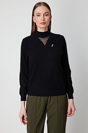 ON TRİKO Yakası Tül Detaylı Pamuklu Triko Kazak 60342-26k