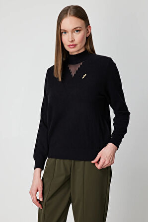 ON TRİKO Yakası Tül Detaylı Pamuklu Triko Kazak 60342-26k