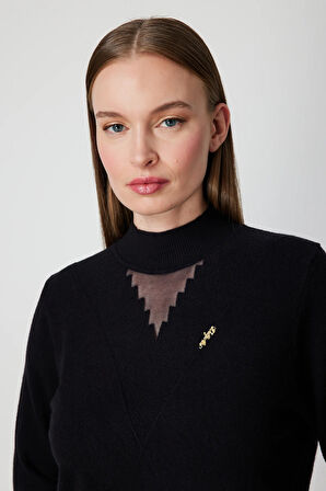 ON TRİKO Yakası Tül Detaylı Pamuklu Triko Kazak 60342-26k