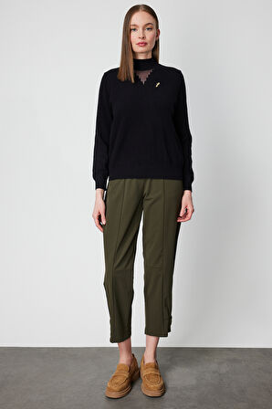 ON TRİKO Yakası Tül Detaylı Pamuklu Triko Kazak 60342-26k