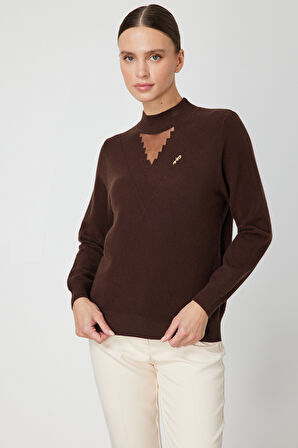 ON TRİKO Yakası Tül Detaylı Pamuklu Triko Kazak 60342-26k