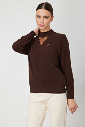 ON TRİKO Yakası Tül Detaylı Pamuklu Triko Kazak 60342-26k