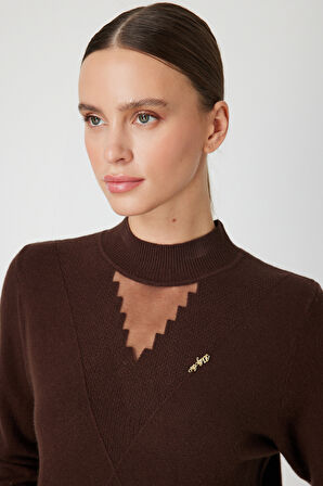 ON TRİKO Yakası Tül Detaylı Pamuklu Triko Kazak 60342-26k