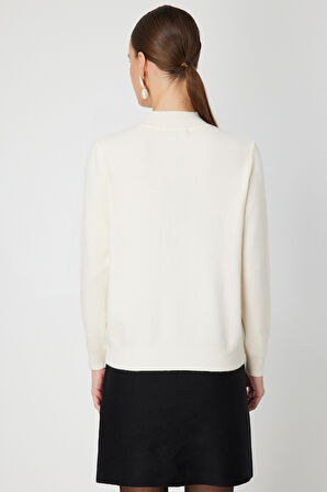 ON TRİKO Yakası Tül Detaylı Pamuklu Triko Kazak 60342-26k