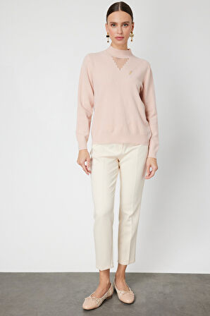 ON TRİKO Yakası Tül Detaylı Pamuklu Triko Kazak 60342-26k