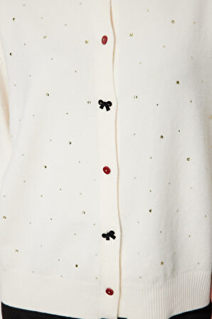 ON TRİKO Taş Detaylı Sıfır Yaka Triko Hırka 60344-26k