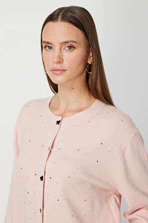 ON TRİKO Taş Detaylı Sıfır Yaka Triko Hırka 60344-26k