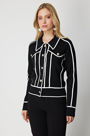 ON TRİKO Şerit Detaylı Çıtçıt Kapamalı Hırka 69908-26k