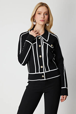 ON TRİKO Şerit Detaylı Çıtçıt Kapamalı Hırka 69908-26k