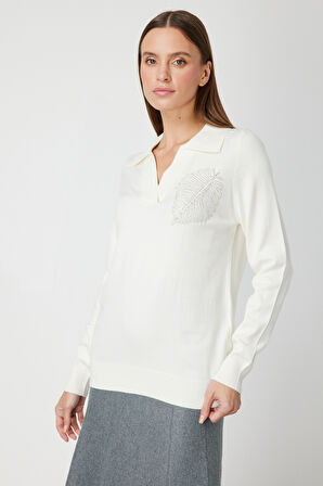 ON TRİKO Omzu Zincirli Yaprak Detaylı Triko Kazak 65334-26k