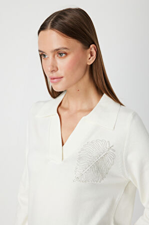 ON TRİKO Omzu Zincirli Yaprak Detaylı Triko Kazak 65334-26k