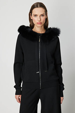 ON TRİKO Yakası Kürklü Fermuarlı Triko Hırka 63918