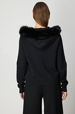 ON TRİKO Yakası Kürklü Fermuarlı Triko Hırka 63918