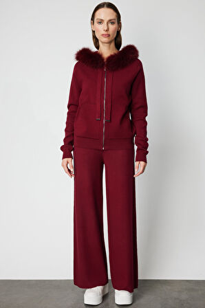 ON TRİKO Yakası Kürklü Fermuarlı Triko Hırka 63918