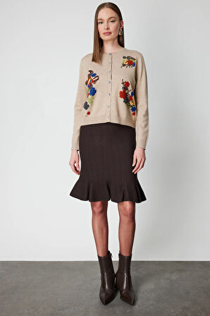 ON TRİKO Renkli Çiçek İşlemeli Triko Hırka 60939-26k