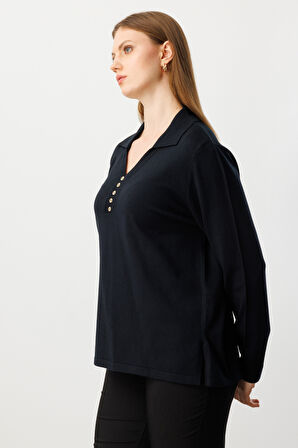 ON TRİKO Polo Yaka Süs Düğmeli Triko Kazak 65333-26k