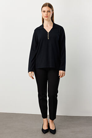 ON TRİKO Polo Yaka Süs Düğmeli Triko Kazak 65333-26k