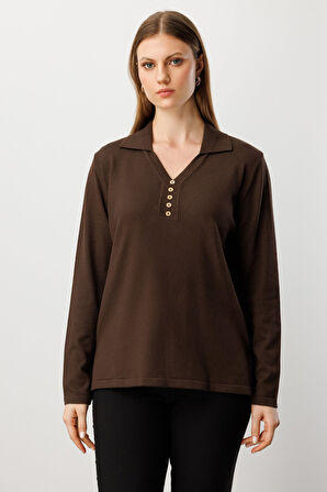 ON TRİKO Polo Yaka Süs Düğmeli Triko Kazak 65333-26k