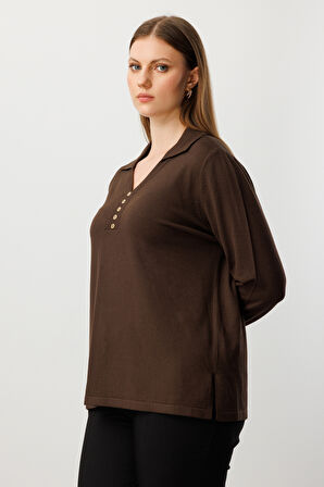 ON TRİKO Polo Yaka Süs Düğmeli Triko Kazak 65333-26k