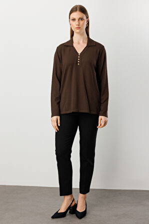 ON TRİKO Polo Yaka Süs Düğmeli Triko Kazak 65333-26k