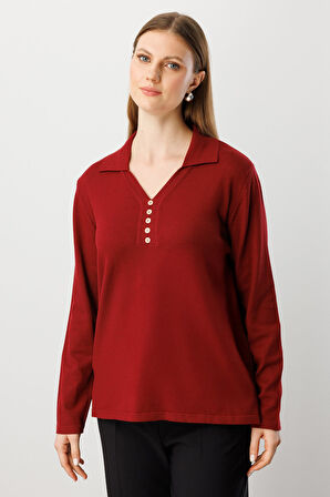 ON TRİKO Polo Yaka Süs Düğmeli Triko Kazak 65333-26k